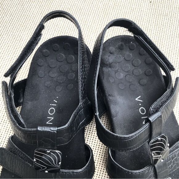 Vionic AMBER Black Triple Strap Embellished Orthotic Support Slingback Sandals - Picture 3 of 12